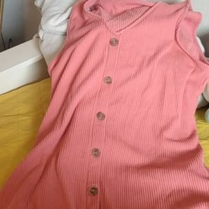Long pink button dress